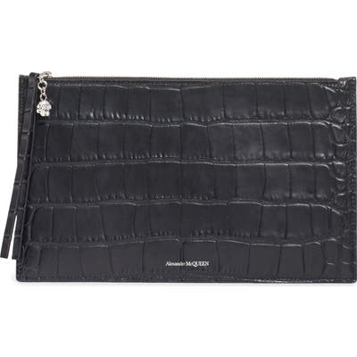 Alexander Mcqueen Croc Embossed Leather Pouch - Black
