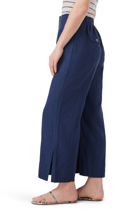 Shop Nic + Zoe Rumba Park Wide Leg Crop Organic Linen Blend Pants In Dark Indigo