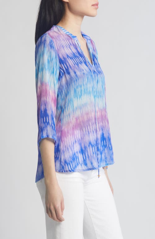 Shop Apny Tie Neck Top In Blue/purple Multi