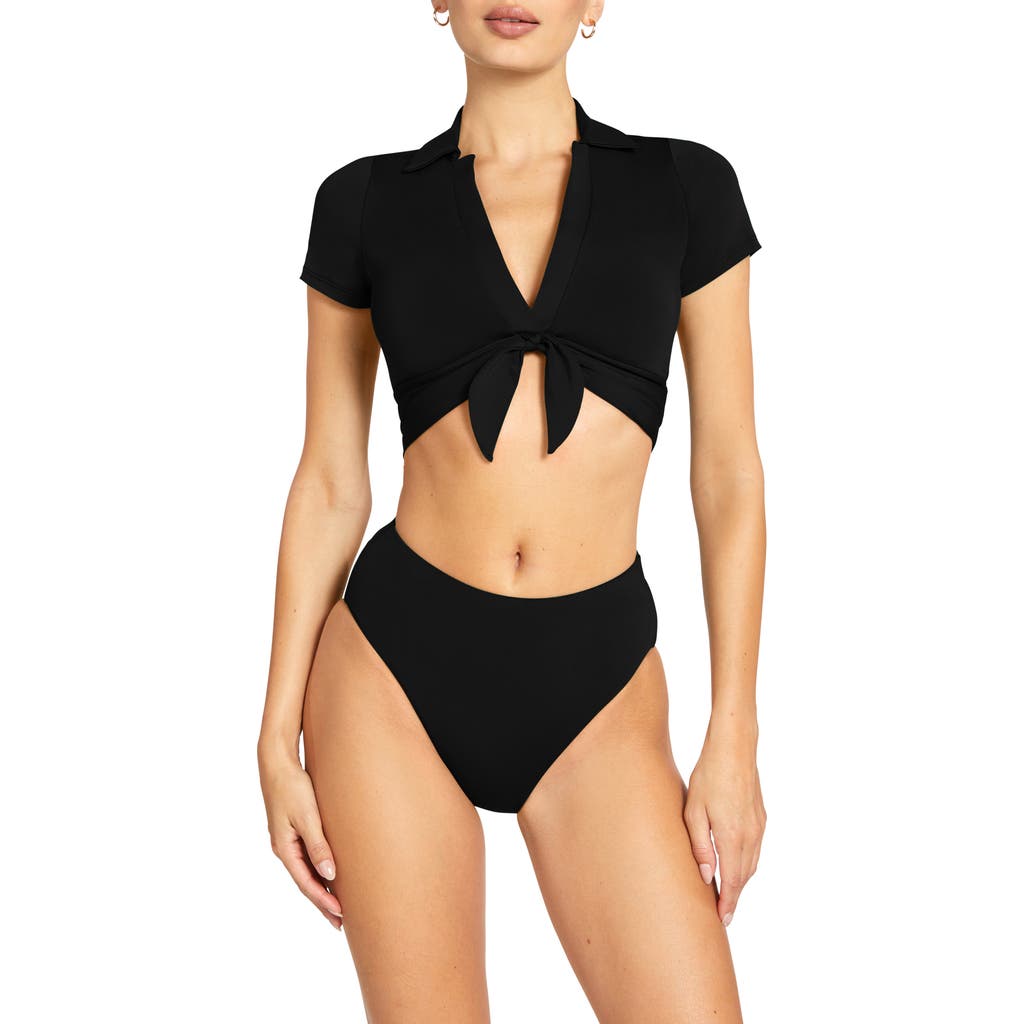 Robin Piccone Ava Knot Front Bikini Top In Black