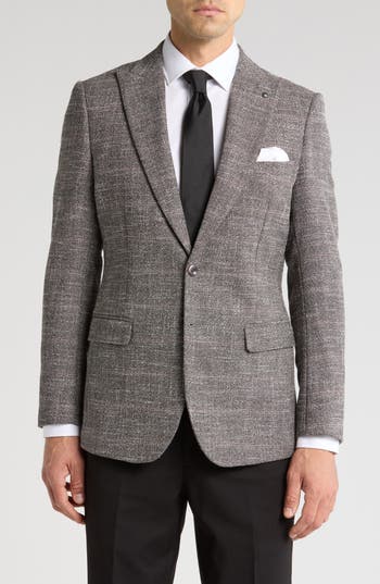 Tahari Slim Fit Textured Plaid Blazer In Grey