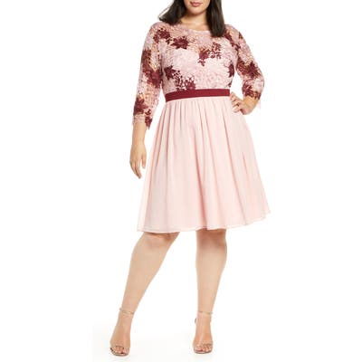 Plus Size Chi Chi London Sutton Long Sleeve A-Line Dress, Pink