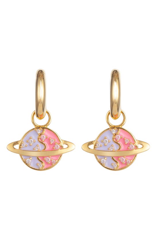Shop July Child Out Of This World Drop Huggie Hoop Earrings In Gold/ Pink/ Purple/ Cubic Zir