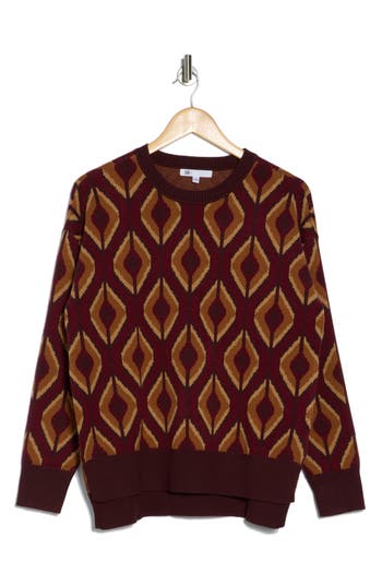 Dr2 By Daniel Rainn Intarsia Crewneck Sweater In Berry/rust
