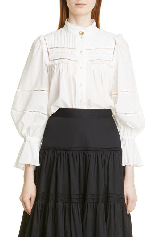 Aje Recurrence Frill Balloon Sleeve Cotton Blouse in Ivory