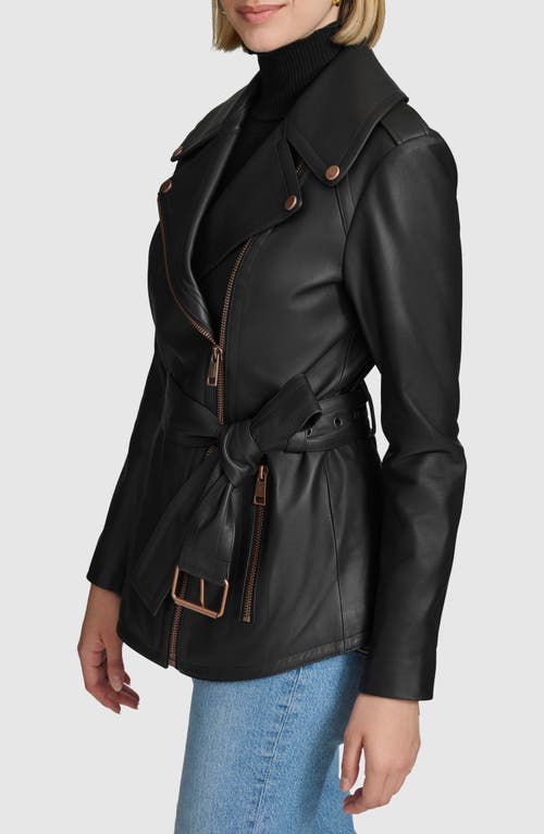 Andrew Marc Delphine Belted Leather Jacket In Black