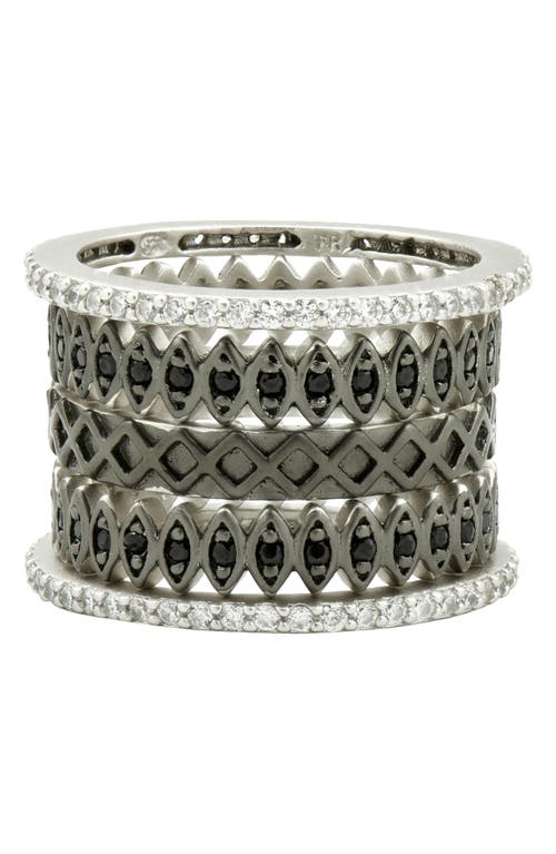 Freida Rothman Two-tone Set Of 5 Rings In Silver/black
