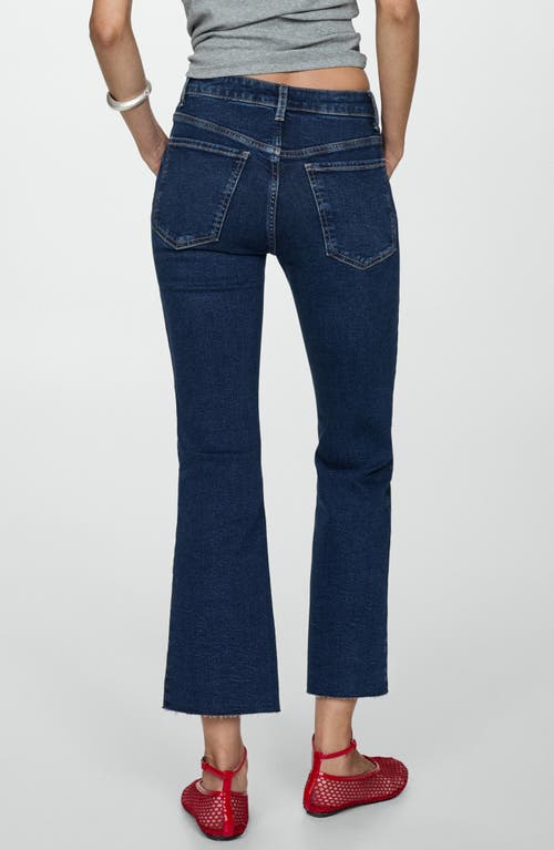 Shop Mango Sienna Raw Hem Crop Flare Jeans In Dark Blue