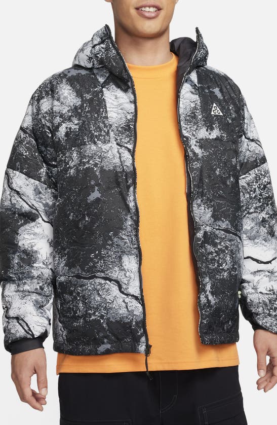 Shop Nike Acg Rope De Dope Therma-fit Adv Allover Print Jacket In Anthracite/ Summit White