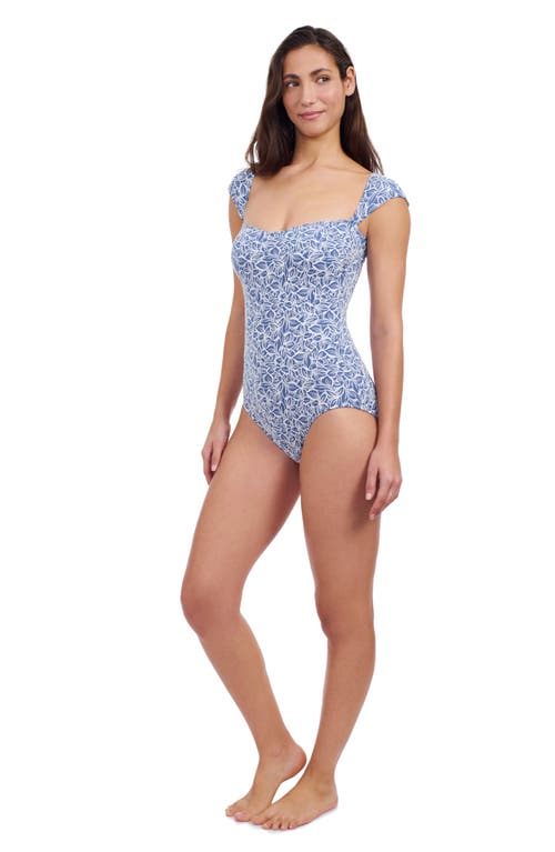 Profile By Gottex Plumeria Cap Sleeve Shaped Bust One Piece In Blue