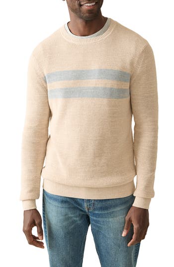 Faherty Sunwashed Stripe Textured Organic Cotton Crewneck Sweater In Dune Natural Surf Stripe