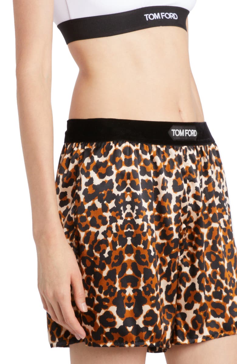 TOM FORD Leopard Print Stretch Silk Satin Pajama Shorts | Nordstrom