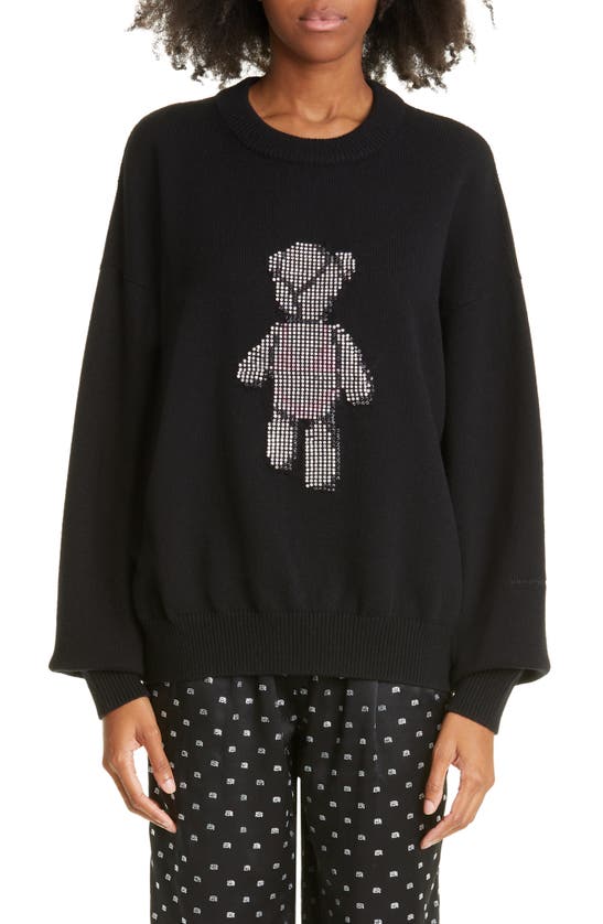 Alexander Wang Glitter Embellished Teddy Crewneck Sweater in Black