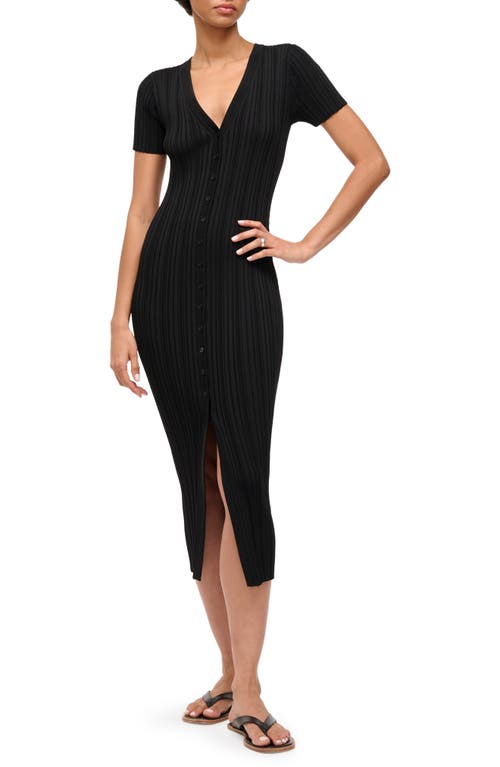 STAUD Amina Midi Button Front Dress Black at Nordstrom,