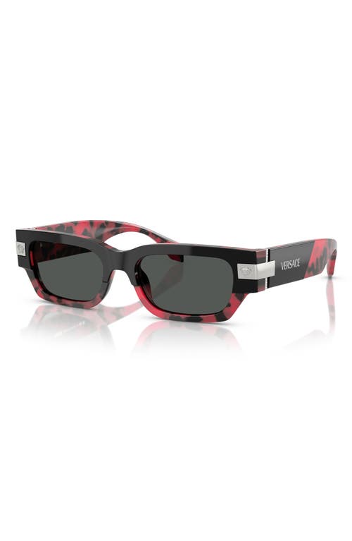 Shop Versace 53mm Plaque Rectangular Sunglasses In Top Black/red Havana