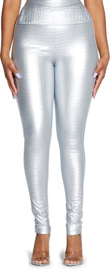 Buy STOP Silver Fitted Full Length Cotton Lycra Women's Shimmer Leggings