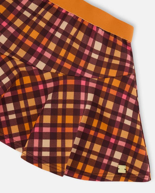 Deux Par Deux Girl's Milano Skirt Plaid Magenta And Brown In Pink & Brown Plaid