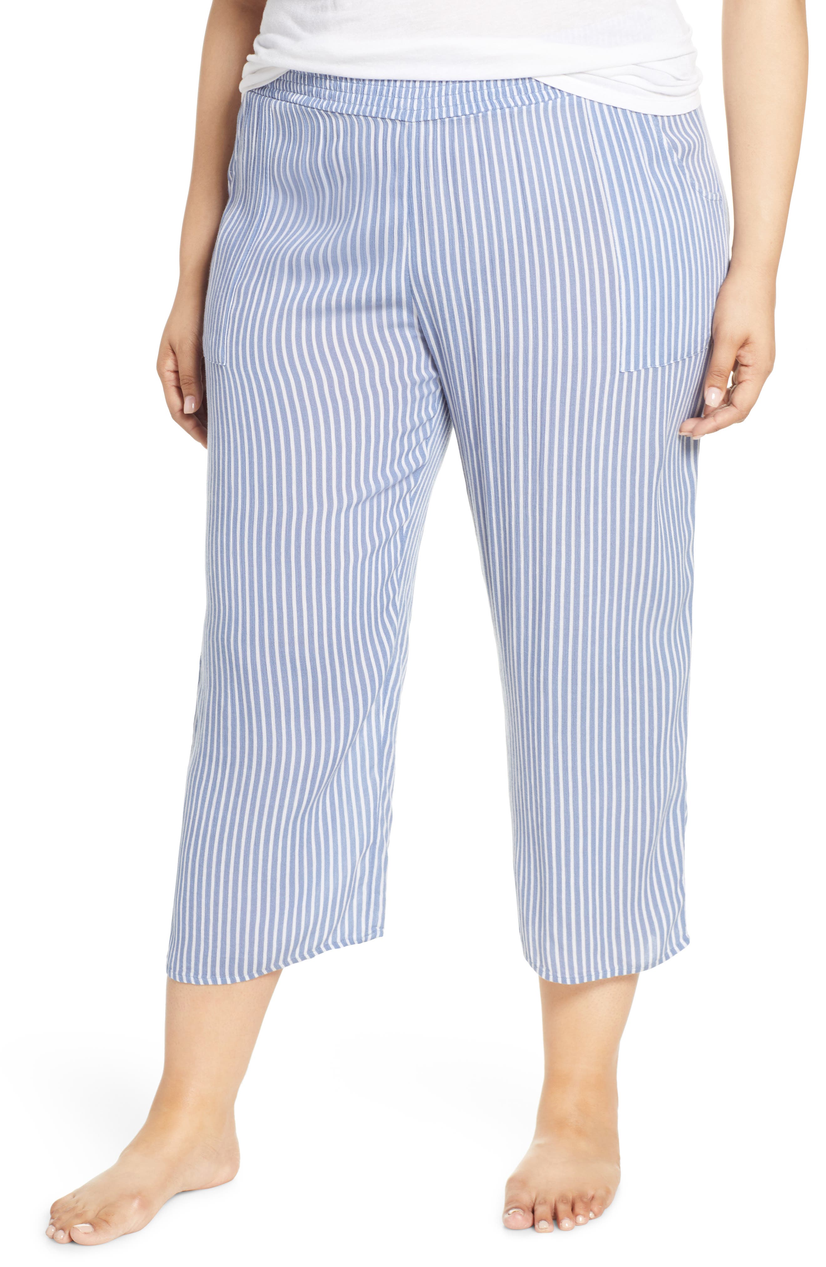 Plus Size Make + Model Crinkle Crop Pajama Pants, Blue