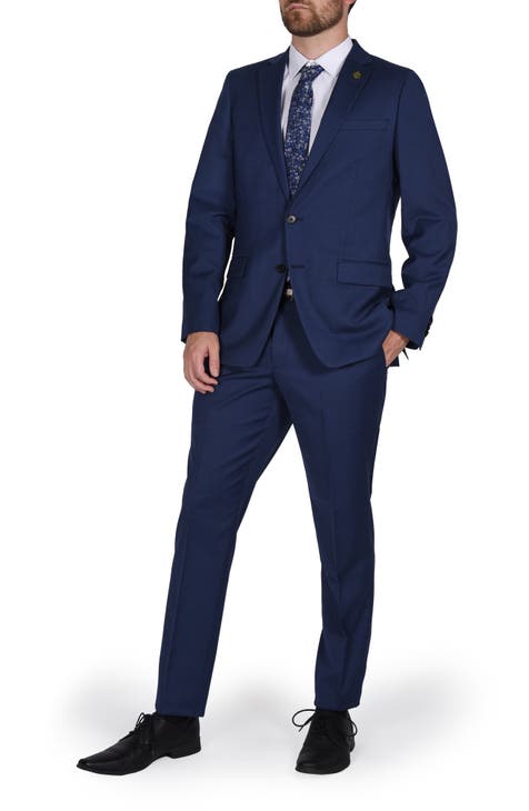 Tuxedo Three Piece Navy Textured Formal Suit - Fiesta