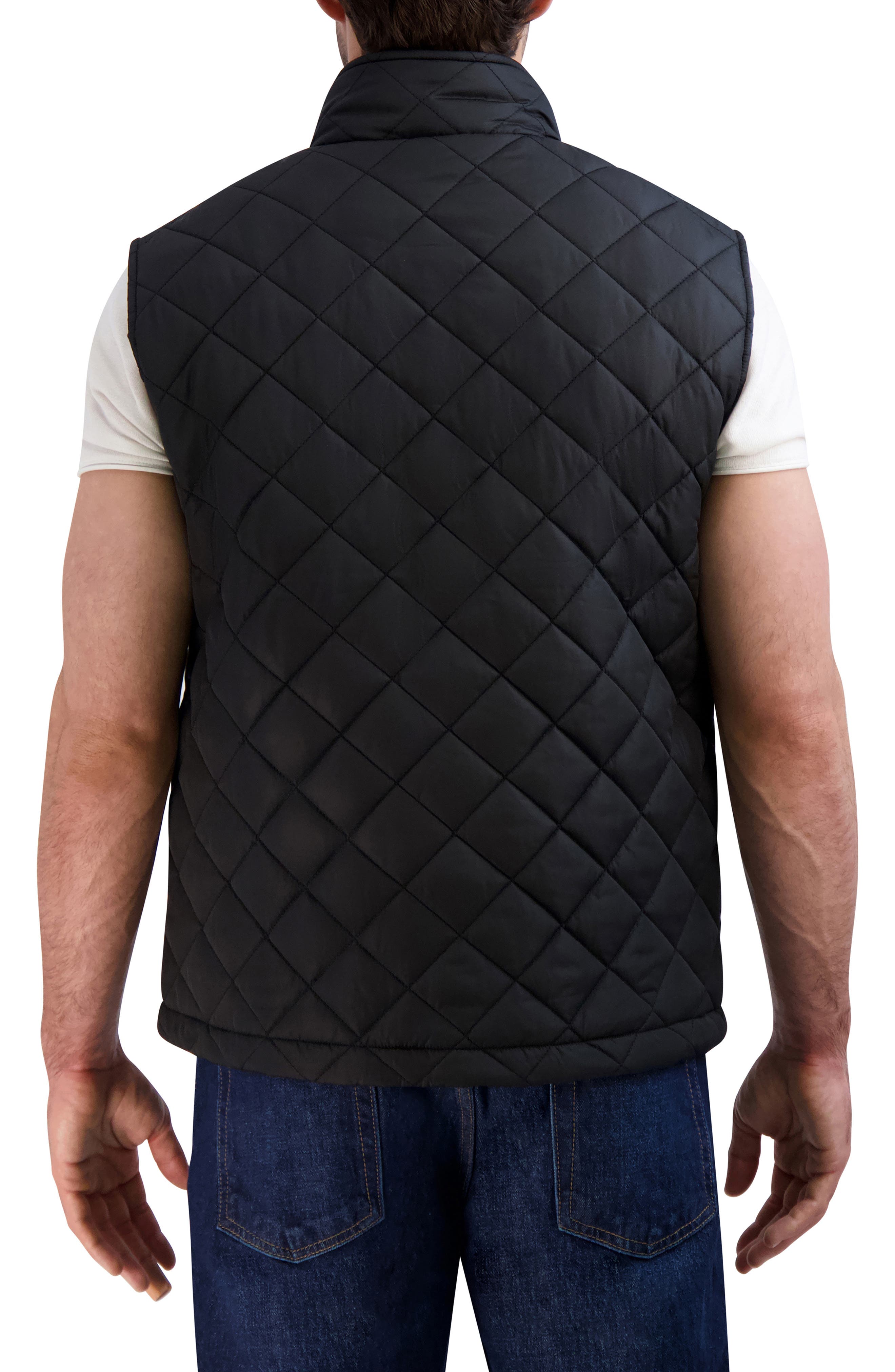 Urbann-Vibe Mens Quilted Woven Vest With Stand Up Collar And Snap Pockets For Versatile Layering