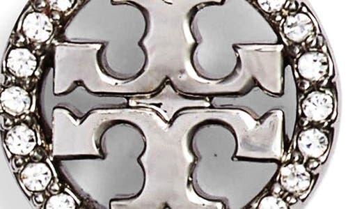 Tory Burch Crystal Logo Circle Stud Earrings In Tory Silver/crystal