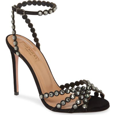 Aquazzura Crystal Tequila Ankle Strap Sandal, Black