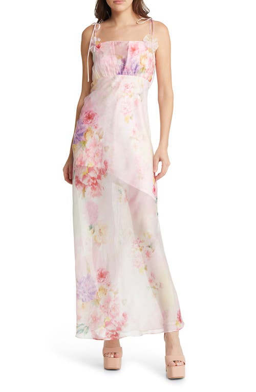 For Love & Lemons Lisa Floral Organza Maxi Dress in Pink