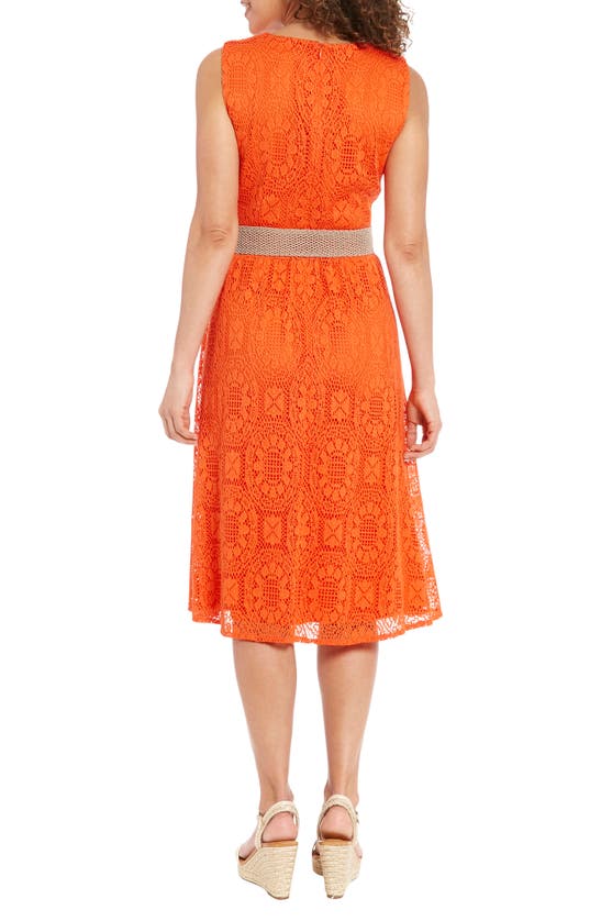 Shop London Times Lace Sleeveless Belted Fit & Flare Dress In Orange