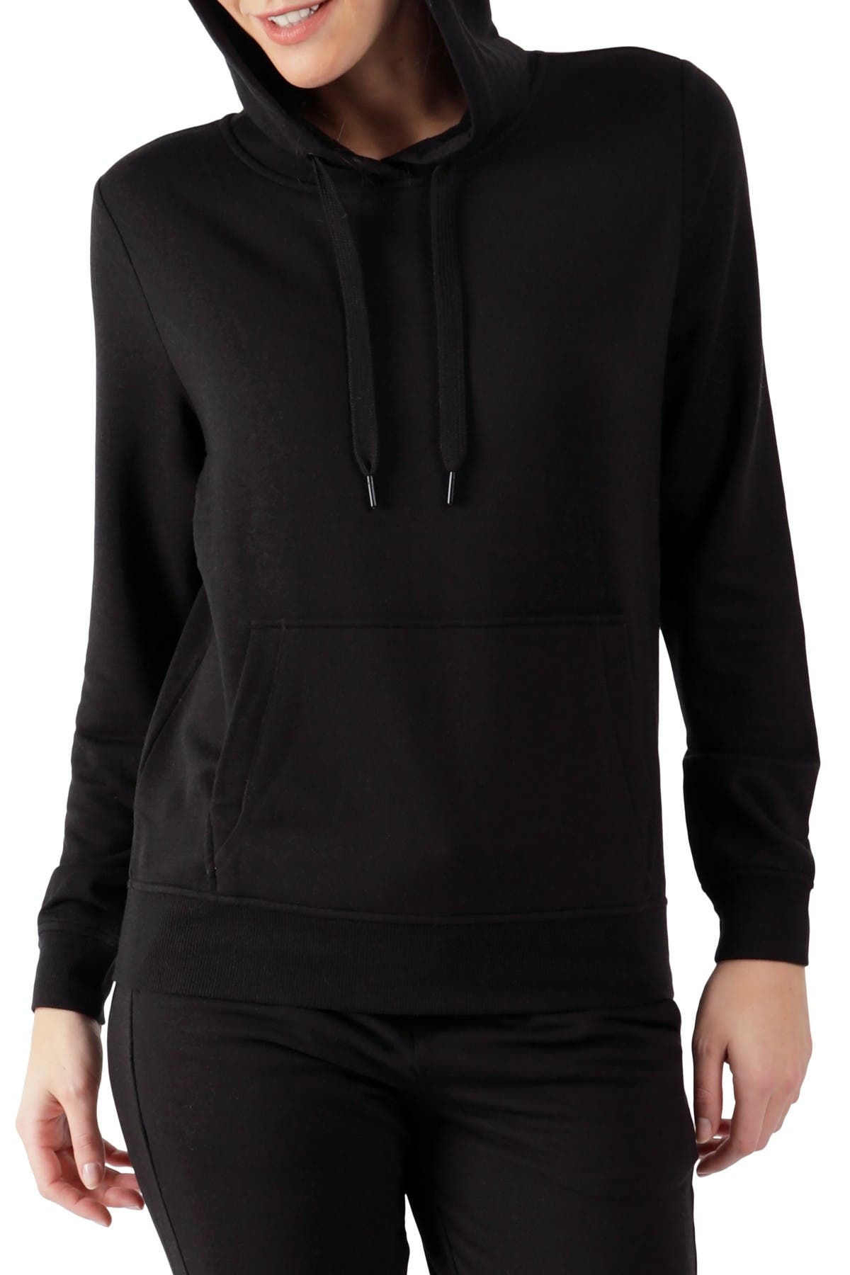 90 Degree By Reflex Terry Brushed Pullover Hoodie In Black