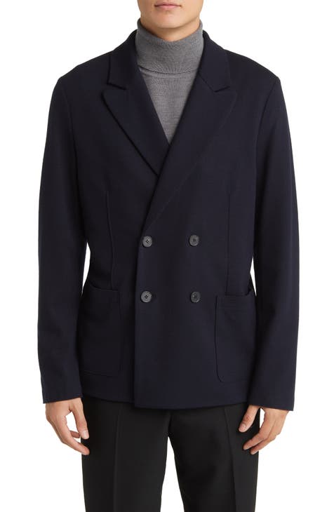 Solid Wool Double Breasted Blazer