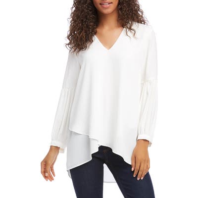 Karen Kane Bishop Sleeve Crossover Blouse, White