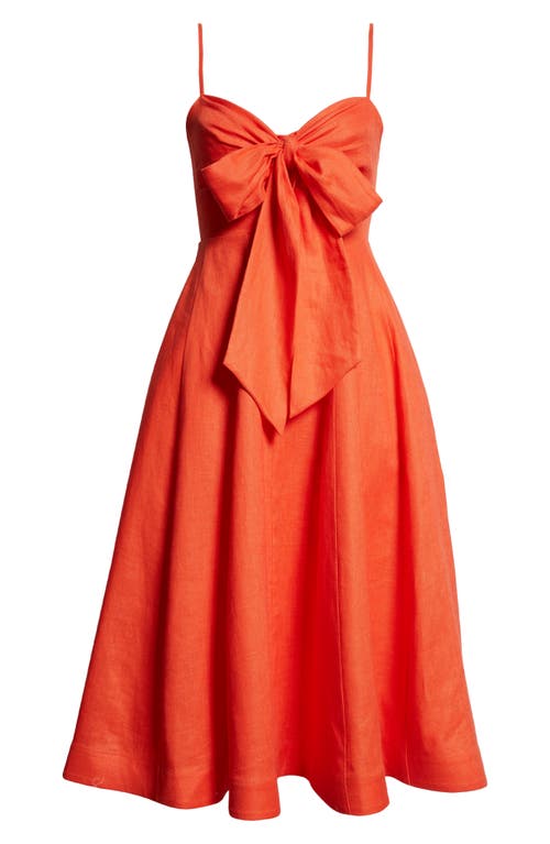 Shop Zimmermann Tie Front Linen Midi Dress In Red