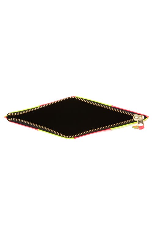 Shop Comme Des Garçons Wallets Large Fluo Squares Leather Zip Pouch In Yellow/pink