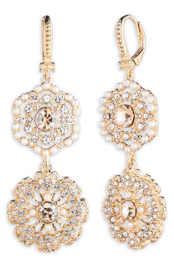 Shop Marchesa Crystal & Imitation Pearl Double Drop Earrings In Gld/cgs