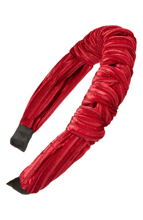 Braided Velvet Stripe Headband in Red
