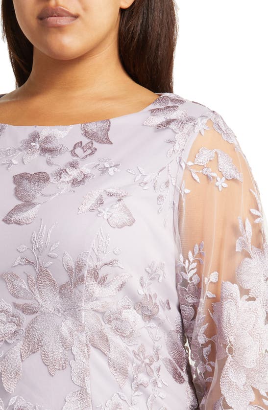 Alex Evenings Floral Embroidered Overlay Gown In Smokey Orchid