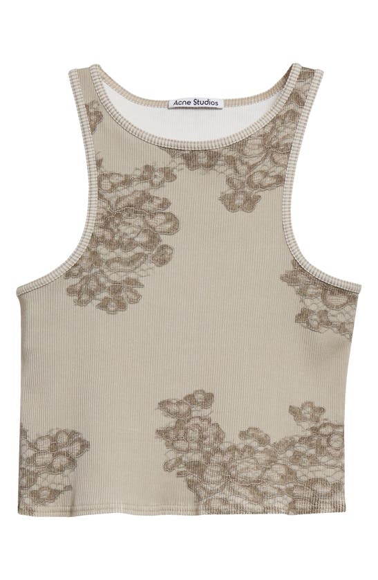 Shop Acne Studios Elaia Midsummer Floral Crop Stretch Cotton Rib Tank In Sage Green