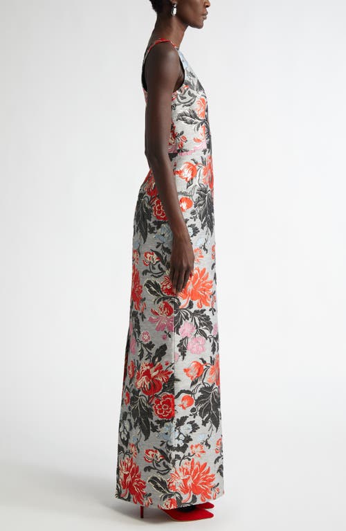 CAROLINA HERRERA CAROLINA HERRERA FLORAL SLEEVELESS BROCADE COLUMN GOWN 