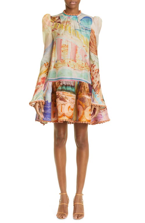 Zimmermann Tama Poster Print Long Sleeve Linen & Silk Dress | Smart Closet