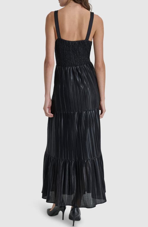 Shop Dkny Foil Plissé Sleeveless Maxi Dress In Black