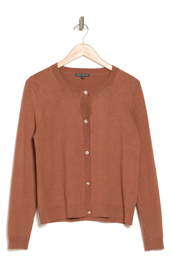 Adrianna Papell Embellished Button Cardigan In Terracotta