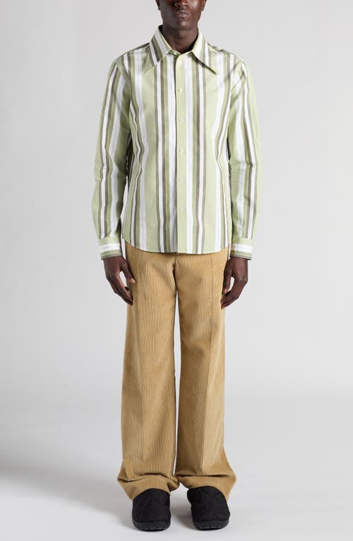 Shop Bottega Veneta Stripe Cotton & Linen Button-up Shirt In Pale Green/white