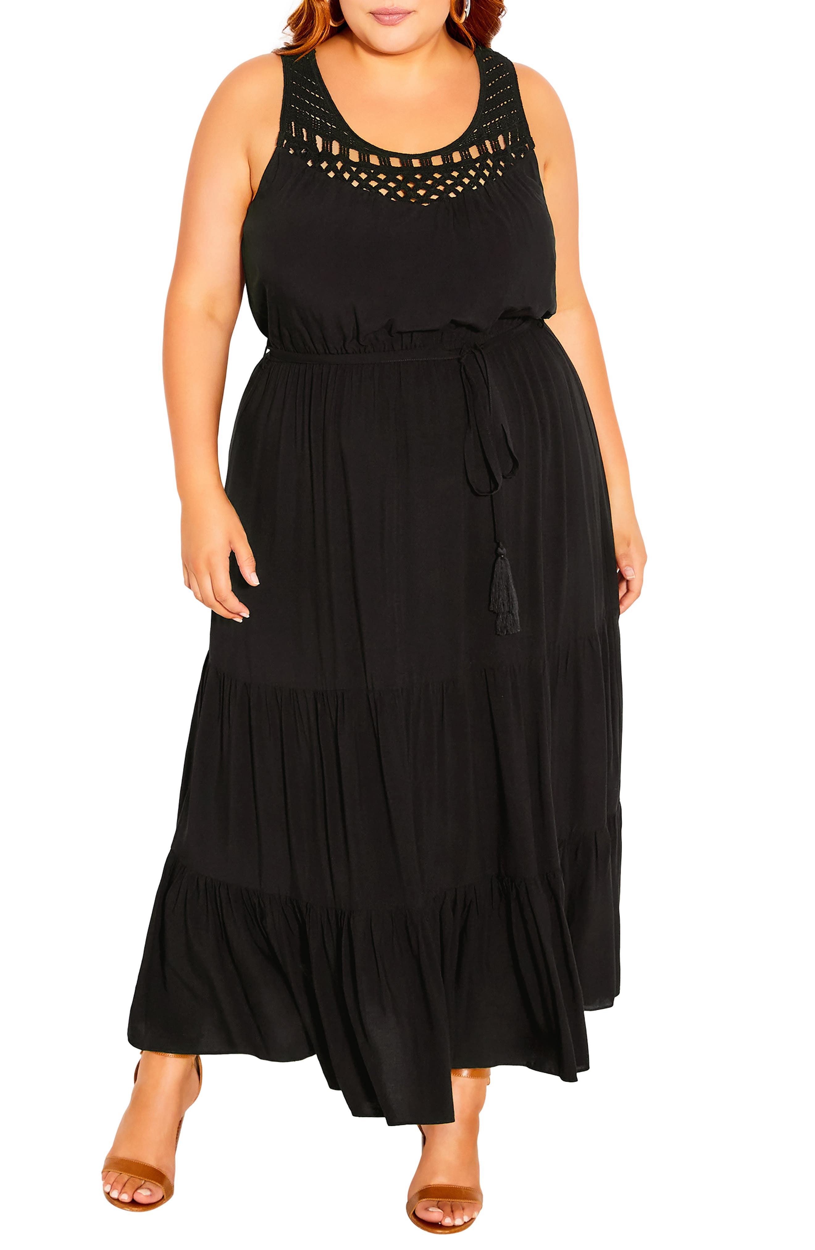 City Chic Tiered Crochet Yoke Maxi 