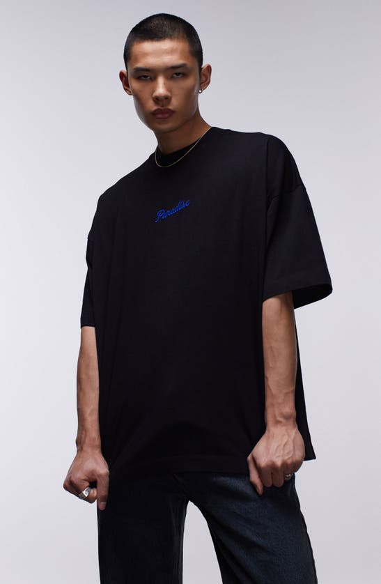 Shop Topman Embroidered Oversize Heavyweight T-shirt In Black