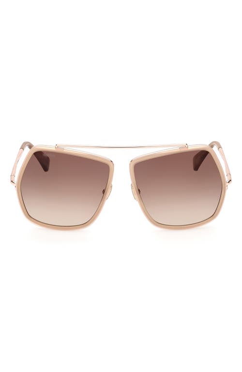 Max Mara 64mm Gradient Oversize Geometric Sunglasses in Beige Horn /Gradient Brown at Nordstrom