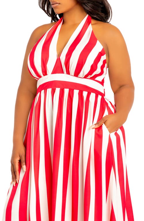 Buxom Couture Stripe Halter Maxi Dress In Red Stripe