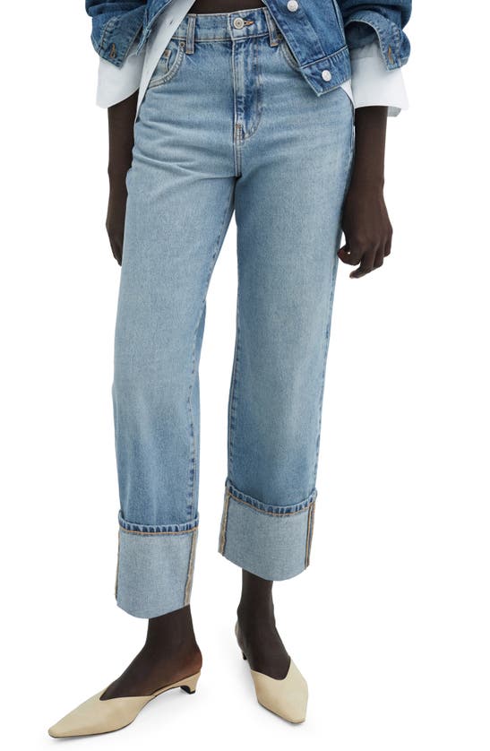 Shop Mango Cuff Wide Leg Jeans In Medium Blue