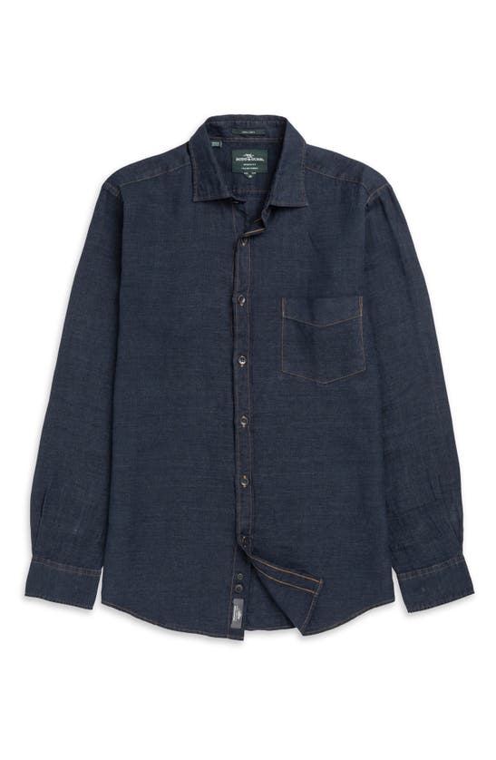 Shop Rodd & Gunn Kingswell Sports Fit Solid Linen Button-up Shirt In Raw Indigo