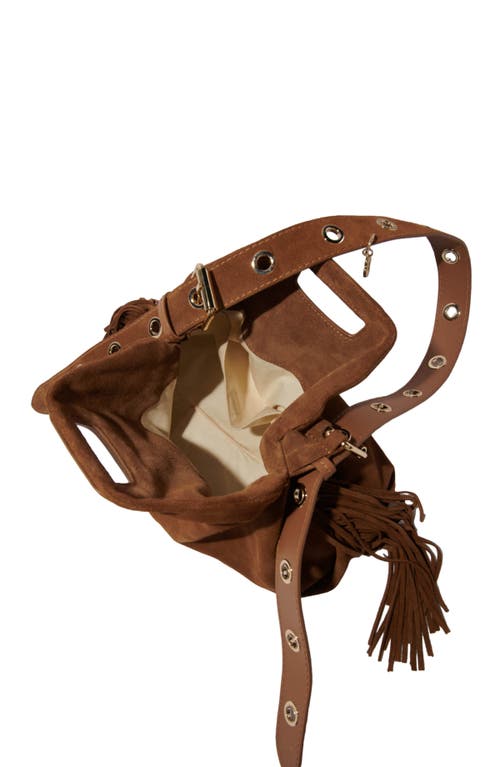 Shop Maje Suede Miss M Bag In Camel