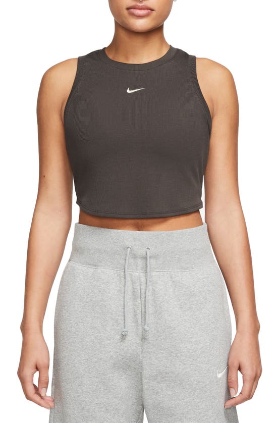 Nike Women's  Sportswear Chill Knit Tight Cropped Mini-rib Tank Top In Baroque Brown/ Sail